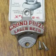 Starr X Grand Prize Lager Beer Bottle Opener Vtg 1940s USA NOS w/ box screws