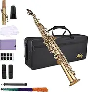 Daseeme Btuty Soprano Sax Straight Saxophone Brass Bb B Flat Woodwind Instrument for Student Beginner Professional Natural Shell Key Soprano Saxophone Sax with Carrying Case Gloves Cleaning Cloth Stra
