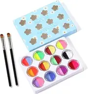 24 Color Washable Body Paint Face Painting Set with 2 Paintbrushes Facepaints Water Activated Glow in The Dark Face Painting Makeup for Cosplay Costume Party Festival, Easy to Clean