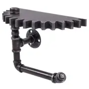 Wall Mounted Floating Shelf, Metal Pipe Rack with Gear Design Wood Shelf