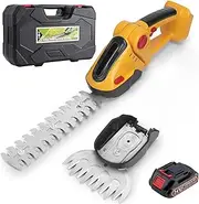 Hedge Trimmer Cordless Electric Scissors Secateurs Grass Cutter with 2 Kinds of Blades, Hedge Shears Cordless Strimmer Garden Tools, for Shrubs and Border Plants Yellow