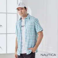 在飛比找Yahoo奇摩購物中心優惠-Nautica 男裝簡約格紋短袖襯衫-綠