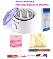 5Pc Wax Heater Kit 500ml Pot Caronlab Strawberry Strip Wax 800ml Strips Spatulas