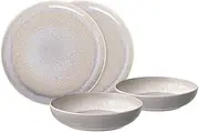 Like. by Villeroy and Boch - Perlemor Sand Porcelain Plate Set, 4 Pces, Tableware Set for 2 People, Beige