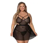 BABYDOLL & CROTCHLESS PANTY SET PLUS SIZE 1-3X GIRL NEXT DOOR IN BLACK