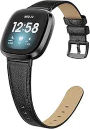 EDIMENS Leather Bands Compatible for Fitbit Versa 3 / Fitbit Sense for Women Men, Genuine Leather Bands Replacement Wristbands Straps Compatible with Versa 3 / Sense
