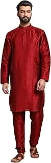 [SKAVIJ] Men's Dupion Art Silk Tunic Kurta Pyjama Casual Ethnic Dress Set