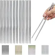 10 Pairs Reusable Chopsticks, Stainless Steel Metal Chop Sticks, Japanese Chinese Korean Chopstick Dishwasher Safe, 8.9 Inch (Silver / Chop sticks)