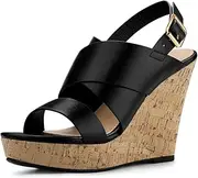[Allegra K] Women's Wood Wedges Platform Wedge Sandals