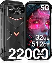 DOOGEE V Max Pro 5G Rugged Smartphone, 22000mAh 32GB+512GB/TF 2TB, Android 14, 108MP+20MP Camera, 6.58" FHD+120Hz IPS Screen, IP68/IP69K Waterproof, NFC/Face ID/WIFi 6