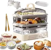 Electric Food Steamer Pot,1500W Vegetable Steamer with 2L Glass Water Tank Customized,Insulation 8 Hours, 6 Modes Fast Heating,Boil Dry Protection Quick Cooking, for Dim Sum, Meat Fish