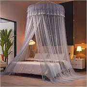 Elegant Bed Canopy Curtain with Lace Design, Soft Polyester Ceiling, Hanging Home Princess Bed Curtains,360° Full Dust Protection for Bedroom Decoration(Gray)