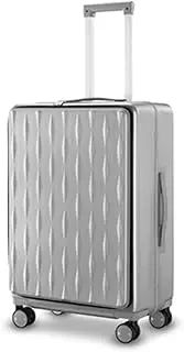 [Ｗoowayo] Travel Suitcases with Wheels Multifunctional Matte Suitcase Universal Trolley Case Aluminum Frame Front Opening Boarding Suitcase Portable Luggage (Gray 24inch)