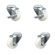 3 Inch SS Nylon Wheel Swivel Bolt Hole Caster Set with 2 Brakes Service Caster
