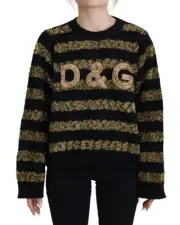 Dolce & Gabbana Metallic Stripe Knit Pullover Women Black Sweaters