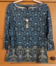 NWT Talbots Women Size Plus X Lightweight Blouse Tunic Top Geometric Blue