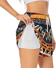 [WURTON] African National Patterns Print Exercise Gym Workout Shorts Women's Athletic Shorts Dual-Layered Yoga Running Shorts