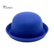 Flat-top Fedora Hat Pure Color Imitation Wool Jazz Hat Unisex Japanese Style Wide Brim Ladies Round Hat Parties Cosplay Bowler Hat royal blue