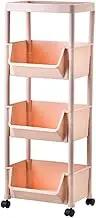 Storage Trolley Rolling Cart Kitchen Tier Wheel Organizer 4 Layers Storage Shelf Rack Pink