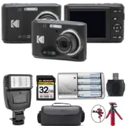 Kodak Pixpro FZ45 Camera (Black) + Extra Battery + Flash - 32GB Kit
