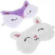 Baluue 2pcs Cute Plush Eye Masks for Sleeping Cartoon Rabbit Fox Design Soft Comfortable Sleep Masks for Adults Light Blocking Blindfolds for Sleep