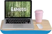 Clevinger Laptop Lapdesks, Portable Bamboo PC Table Lap Tray Workstation, Lightweight Desk with Anti-Slip Support Ledge and Foam Filled Fleece Cushion Fit for Homework Drawing Reading More, Blue