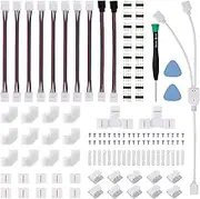 MAOXWY LED Strip Light Connector Kit, Led Strip Accessories Set for 5050 4 Pin 10mm RGB Led Light Strips with Connectors Clips and Tools