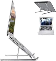 XUMIUZIY Adjustable Laptop Stand, Aluminum Laptop Bracket Foldable, Portable Holder Stand Computer Notebook with Silicone Non-Slip Pad (Silver)