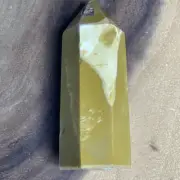 Mookaite jasper tower 6-sided yellow white druzy, anxiety helper
