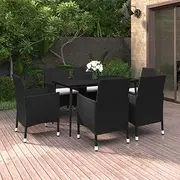 7 Piece Garden Dining Set with Cushions Poly Rattan and Glass, Garden Furniture Sets
