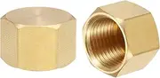 uxcell 2Pcs Brass Compression Cap Fitting Stop Valve Cap 3/8" NPT Hex Thread Pipe Fitting Flare Cap Tubing Ends Sealing Cap for Air Conditioner, Water, Air, Gas Line (Gold Tone)