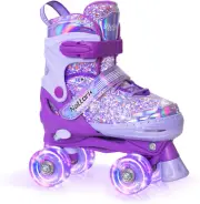 Kids Roller Skates for Girls Boys Kids, 4 Sizes Adjustable Fluorescent Quad Skat