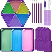 37 Pcs 5D Diamond Art Painting Tray Kits, SENHAI Diamond Art Painting Tools and Accessories Kits with Glue Clay Diamond Pens Bead Sorting Organizer Tray for Diamond Art Painting DIY Craft