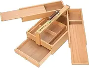 [MEEDEN] Artist Supply Storage Box - Portable Foldable Multi-Function Beech Wood Artist Tool & Brush Storage Box with Compartments & Drawer for Pastels, Pencils, Pens, Markers, Brushes