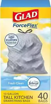 Glad Trash Bags, ForceFlex Tall Kitchen Drawstring Garbage Bags, Fresh Clean, 13