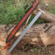 Damascus Steel Viking Sword Hand Forged Sharp Battle-Ready Medieval With Sheath
