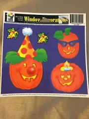VINTAGE HALLOWEEN MINI COLOR CLINGS JACK O LANTERN'S 5" APPROX. SIZE