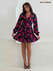 Girl In Mind Pink Mini Ruth Wrap Skater Dress (AK5459) | $63