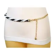 Women Black White Twisted Braided Elastic Metal Skinny Belt Adjustable Fit S M L