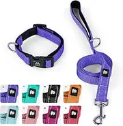IVY&LANE Reflective Dog Collar and Leash Set,Adjustable Neoprene Padded Dog Collars for Puppy, Breathable Nylon Pet Collar for Small Medium Large Dogs(Small,Purple)