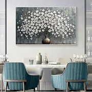 Handmade Original Blooming White Cherry Flowers Oil Painting On Canvas Abstract Floral Wall Art for Home Decor With Stretched Frame Without Inner Frame Paintin