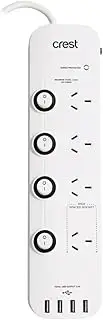 Crest Power Board 4 Sockets Switched 4 USB 1.2m
