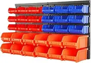 EZONEDEAL Storage Bin Rack,30pcs Wall Mounted Bins Part Bins Organizer with Panel Set for Garage Workshop Storage System