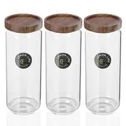 3x Lemon And Lime 1.4L Woodend Glass Canister Food/Storage Container/Jar Kitchen