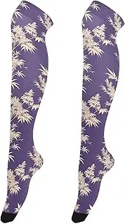 [FRODOTGV] White Plants Purple Thigh High Socks for Tall Women Soft Extra Long Knee Boot Stockings for Women Above Knee Socks, White Plants Purple