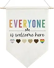 AGMDESIGN Everyone is Welcome Here Boho Diversity Canvas Hanging Pennant Flag Banner, Welcoming Classroom Decor, Safe Space Flag, LGBT Banner, Pride Month Decor, Home Office School Nursery Decor