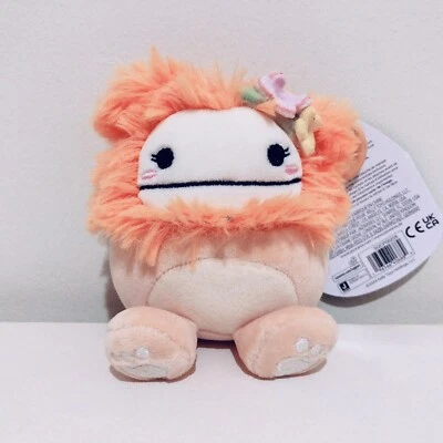 Squishmallows Clip On 3.5" Shasta The Orange Bigfoot with flower BNWT