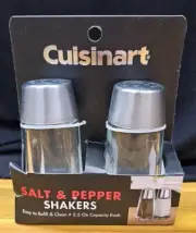 NEW Cuisinart Glass Salt & Pepper Shakers Silver Tops Each 2.5 Oz Capacity