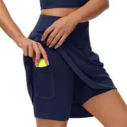 US Open Women's Tennis Skirts with Shorts Side Pockets Quick Dry Tennis Golf Pickleball Solid Colored Skort Dark Grey Black White Tennis Clothing