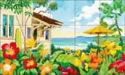 Tropical Tile Backsplash Ceramic Mural Altman Floral Landscape Art RWA014
